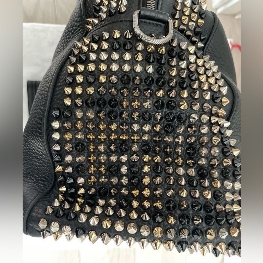 CHRISTIAN LOUBOUTIN Oversized Spiked Carryall Boston Bag Black Silver Gold Studs - Picture 5 of 10